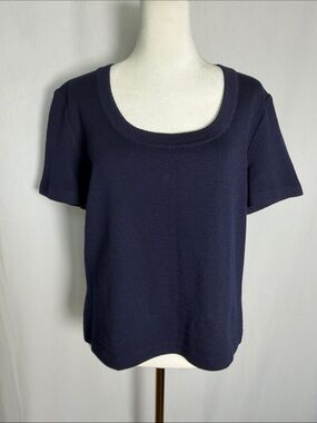 Vintage St John Sport Scoop Neck Navy Santana Knit Sweater Size M Short Sleeve